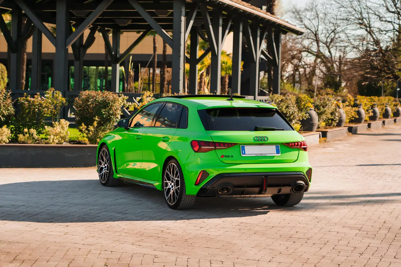 Audi RS3 Restyling 2025, exterior — St. Tropez Luxury Car, Saint-Tropez. Audi RS3 Restyling à Saint-Tropez The Audi RS3 Restyling 2025 is available to rent in…