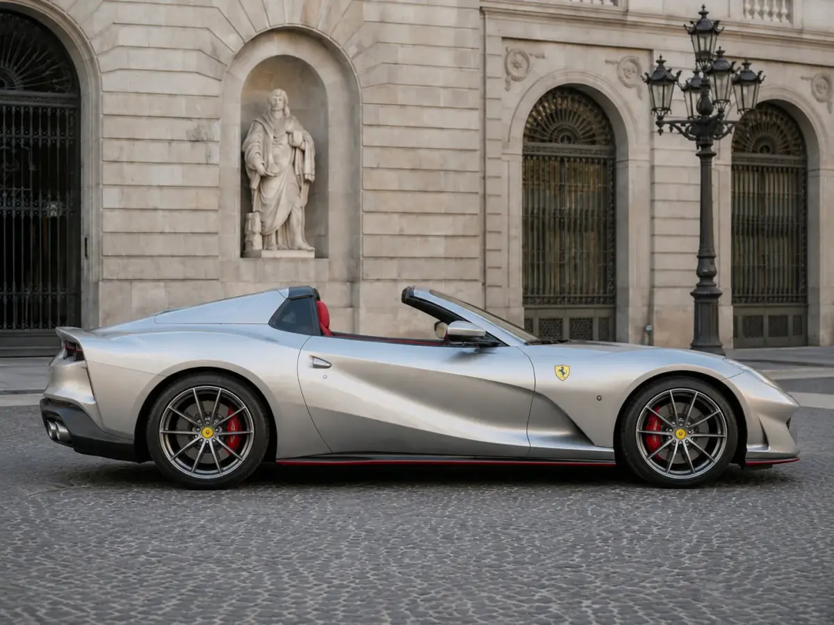 Ferrari 812 GTS 2024, side profile — St. Tropez Luxury Car, Saint-Tropez. Ferrari 812 GTS in Saint-Tropez The Ferrari 812 GTS 2024 is available to rent in…