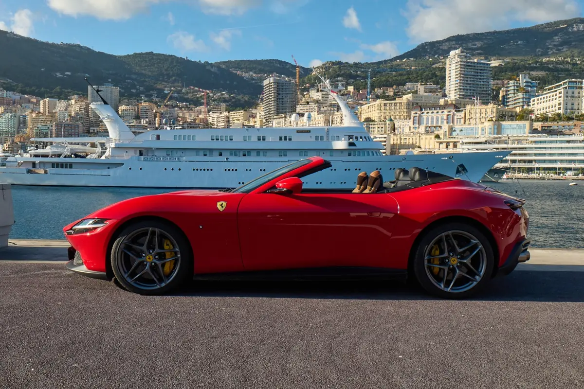 Ferrari Roma Spider 2024, exterior — St. Tropez Luxury Car, Saint-Tropez. Ferrari Roma Spider in Saint-Tropez The Ferrari Roma Spider is available for rental in…