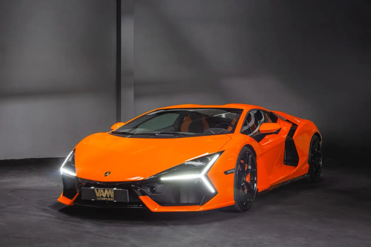 Lamborghini Revuelto 2026, front view — St. Tropez Luxury Car, Saint-Tropez. Lamborghini Revuelto in Saint-Tropez The Lamborghini Revuelto 2026 is available for hire…
