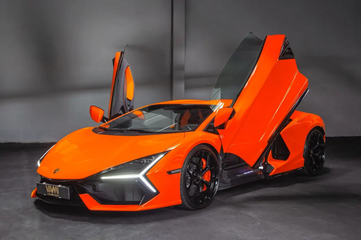 Lamborghini Revuelto 2026, side profile — St. Tropez Luxury Car, Saint-Tropez. Lamborghini Revuelto in Saint-Tropez The Lamborghini Revuelto 2026 is available for hire…
