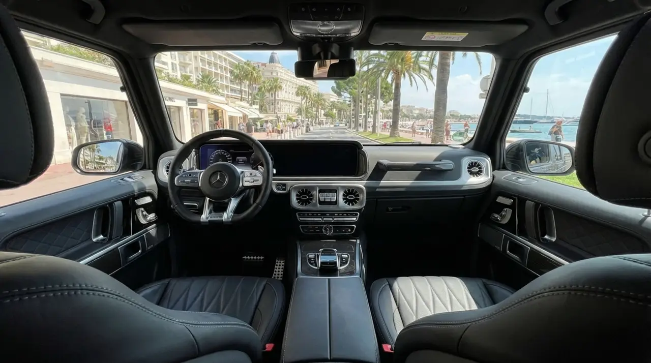 Mercedes Benz G63 2023, interior — St. Tropez Luxury Car, Saint-Tropez. Mercedes Benz G63 in Saint-Tropez The 2023 Mercedes Benz G63 is available for rental in…