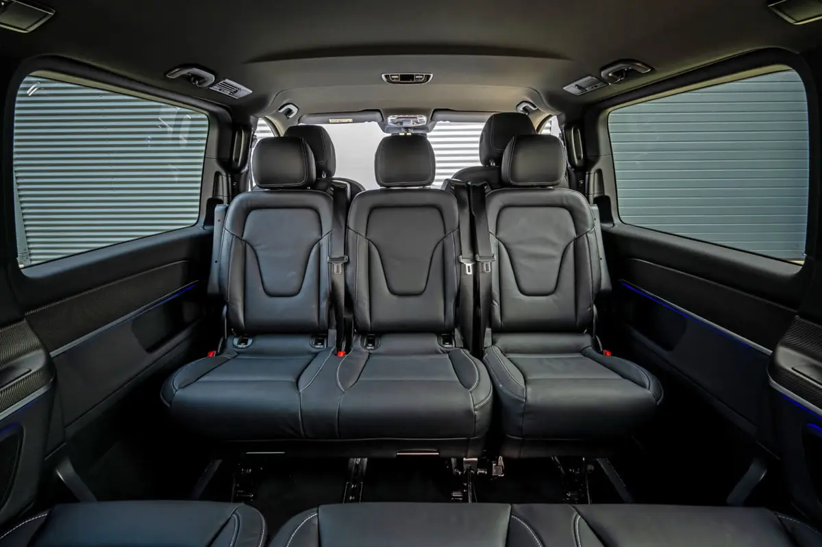 Mercedes Benz V300 8 seats 2025, interior — St. Tropez Luxury Car, Saint-Tropez. Mercedes Benz V300 8 seats in Saint-Tropez The Mercedes Benz V300 8 seats, a 2025 minivan…