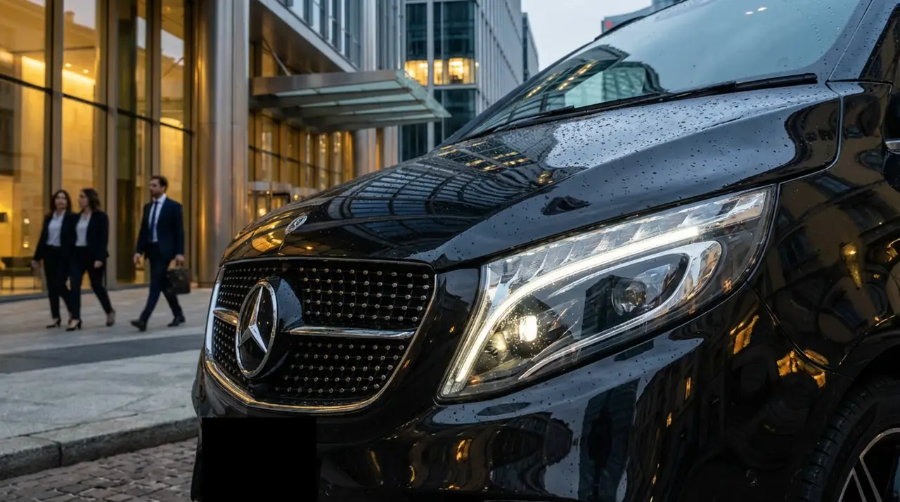 Mercedes V Class 2026, front view — St. Tropez Luxury Car, Saint-Tropez. Mercedes Benz V Class in Saint-Tropez The Mercedes V Class 2026 is available to rent in…